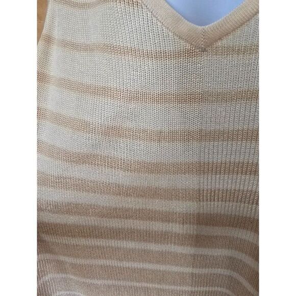 DKNY Beige & Cream Striped 100% Silk V-Neck Sleeveless Tank Top Size L - Picture 2 of 5